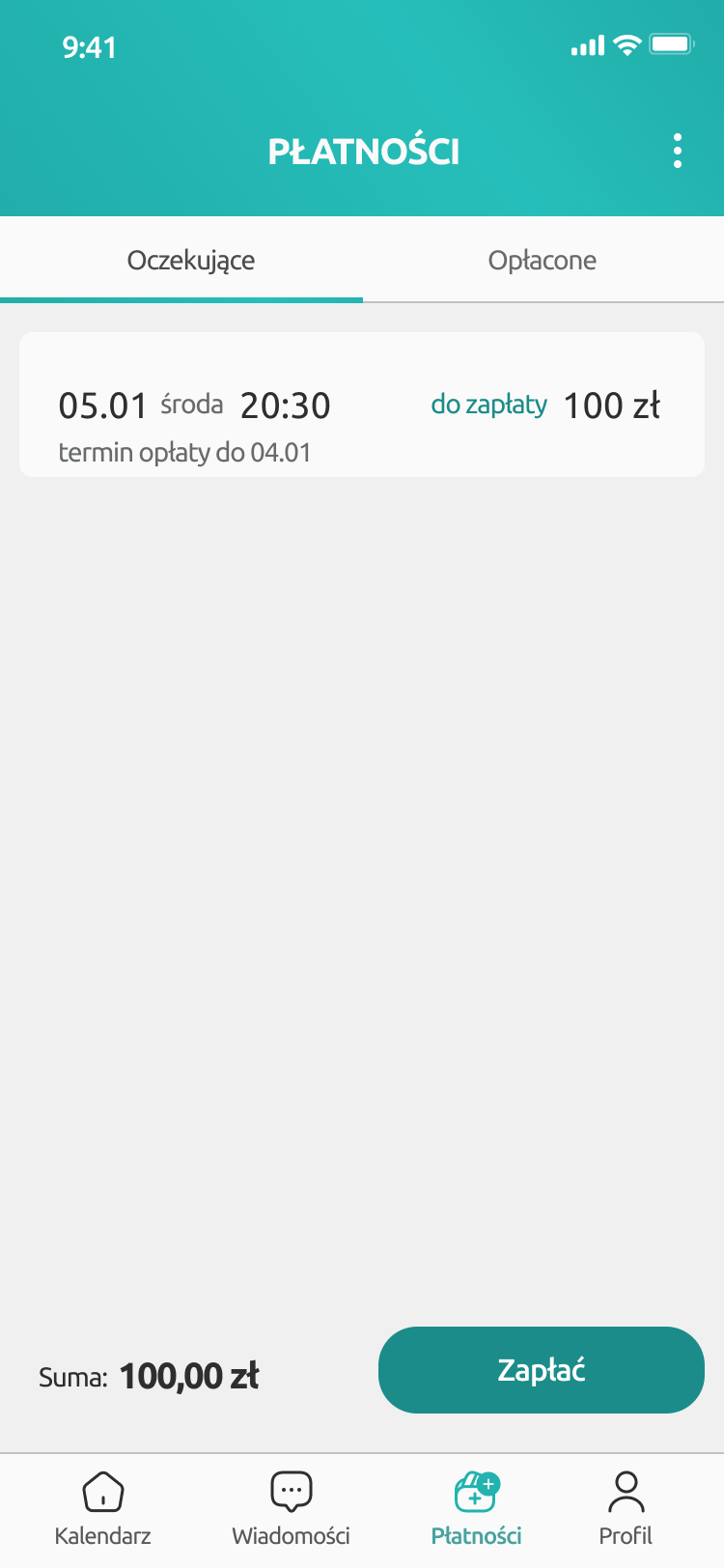 Status płatności w aplikacji Wiraż